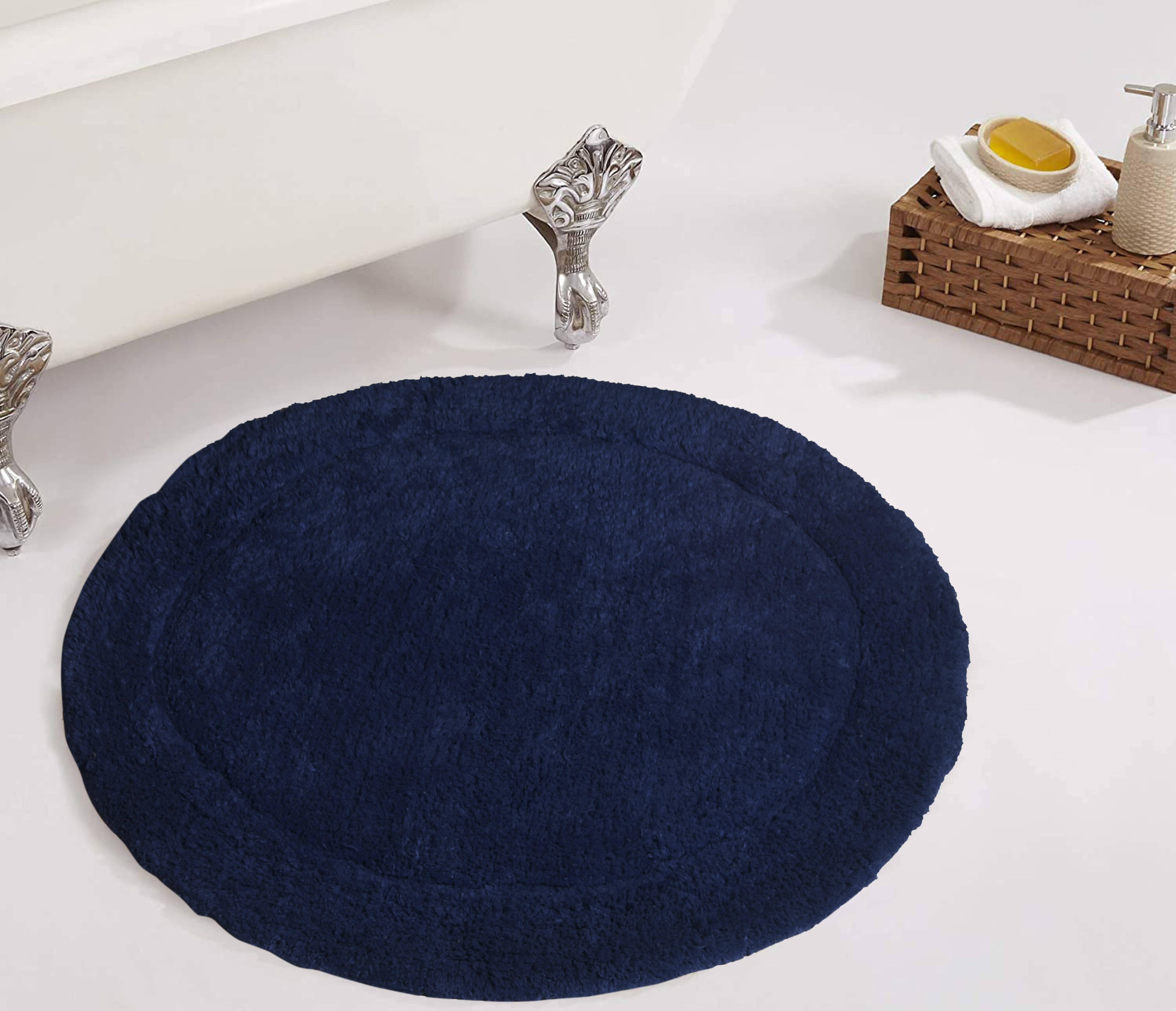 Luxurious Navy Cotton Tufted 30" Round Bath Rug