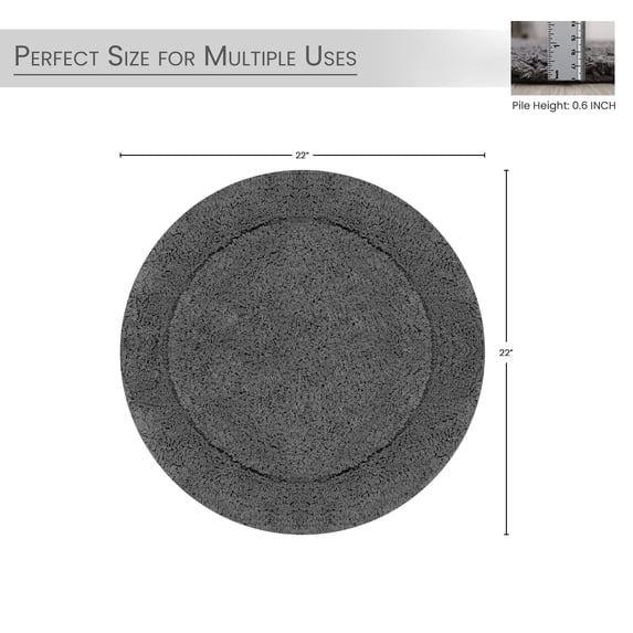 HOME WEAVERS Waterford Collection Cotton Round Bath Rug, 22" Round, Gray