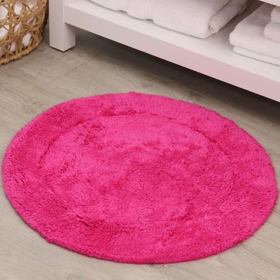 HOME WEAVERS Waterford Collection Cotton Round Bath Rug, 22" Round, Hot Pink