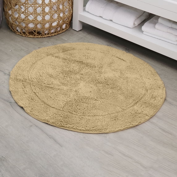 HOME WEAVERS Waterford Collection Cotton Round Bath Rug, 30" Round, Linen