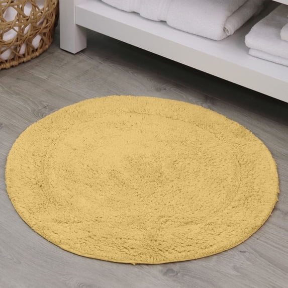 HOME WEAVERS Waterford Collection Cotton Round Bath Rug, 22" Round, Yellow