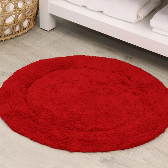 HOME WEAVERS WaterFord Collection Bathroom Rug 100% Cotton Tufted Round Shape Bathroom Rug, Soft Absorbent Bath Rugs, Non-Slip Bath Rug, Machine Wash Dry Bath Mats - 30" Round, Red