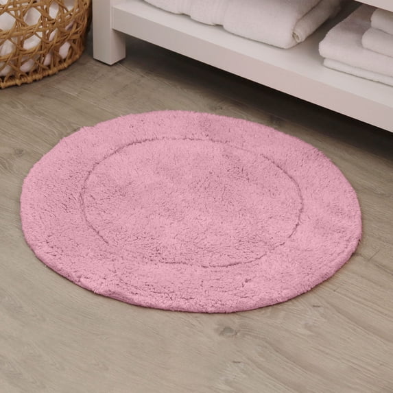 HOME WEAVERS Waterford Collection Cotton Round Bath Rug, 30" Round, Pink
