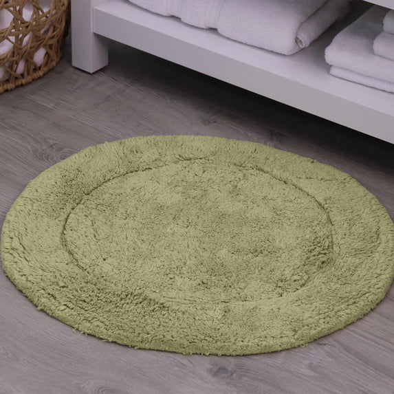 HOME WEAVERS Waterford Collection Cotton Round Bath Rug, 22" Round, Green