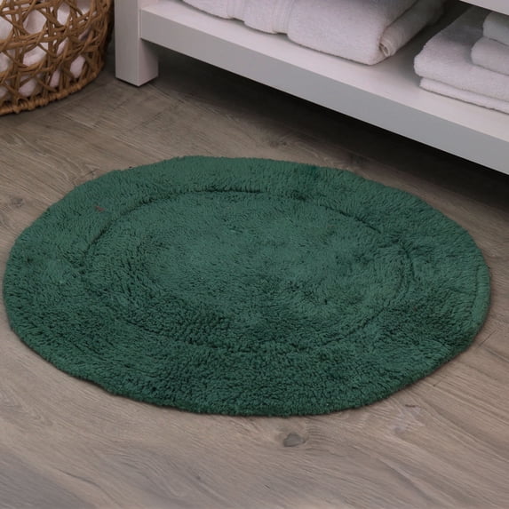 HOME WEAVERS Waterford Collection Cotton Round Bath Rug, 22" Round, Bottle Green