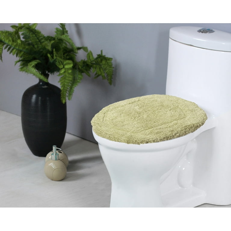 Home Weavers Waterford Bathroom Rug Toilet Lid Seat Cover Elastic Edges 100 Cotton Soft Universal Fit for Standard Round Elongated Bathroom Bowl Lids Washable 18 x18 Toilet Lid Cover Green Walmart