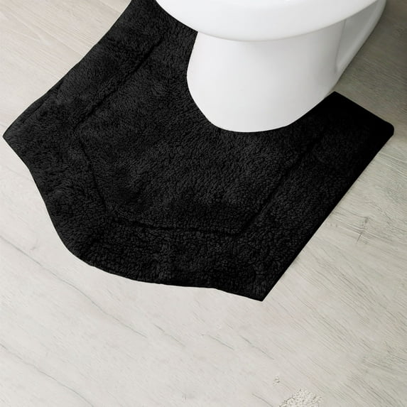 HOME WEAVERS Waterford Bathroom Rug Toilet Rugs U Shaped Contour, Thick Toilet Rug, Non-Slip Contour Mat for Bathroom,100% Cotton Soft, Absorbent Water, Machine Washable, 20"x20" Contour, Black