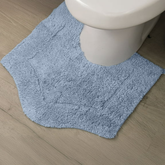 HOME WEAVERS Waterford Bathroom Rug Toilet Rugs U Shaped Contour, Thick Toilet Rug, Non-Slip Contour Mat for Bathroom,100% Cotton Soft, Absorbent Water, Machine Washable, 20"x20" Contour, Blue