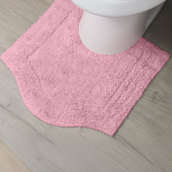HOME WEAVERS Waterford Bathroom Rug Toilet Rugs U Shaped Contour, Thick Toilet Rug, Non-Slip Contour Mat for Bathroom,100% Cotton Soft, Absorbent Water, Machine Washable, 20"x20" Contour, Pink