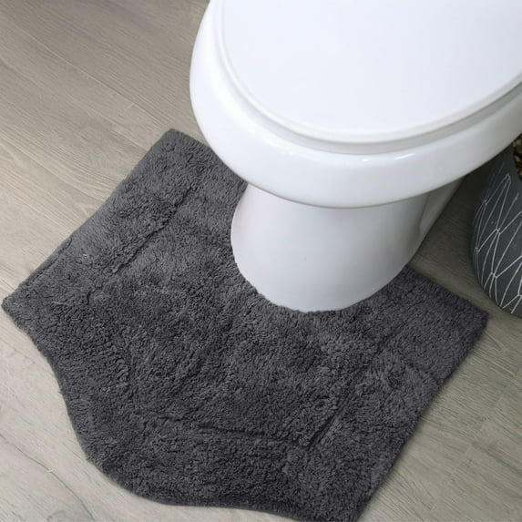 HOME WEAVERS Waterford Bathroom Rug Toilet Rugs U Shaped Contour, Thick Toilet Rug, Non-Slip Contour Mat for Bathroom,100% Cotton Soft, Absorbent Water, Machine Washable, 20"x20" Contour, Grey