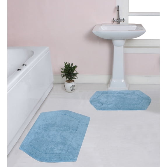 Home Weavers Waterford Collection 100% Cotton Non-Slip Bathroom Rug Set Machine Washable Bath rug-21"x34", Bathroom Rug- 24"x40", Blue Color 2 Piece Bath rug set