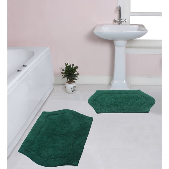 Home Weavers Waterford Collection 100% Cotton Non-Slip Bathroom Rug Set Machine Washable Bath Rug-21"x34", Bathroom Rug- 24"x40", Bottle Green Color 2 Piece Bath Rug set