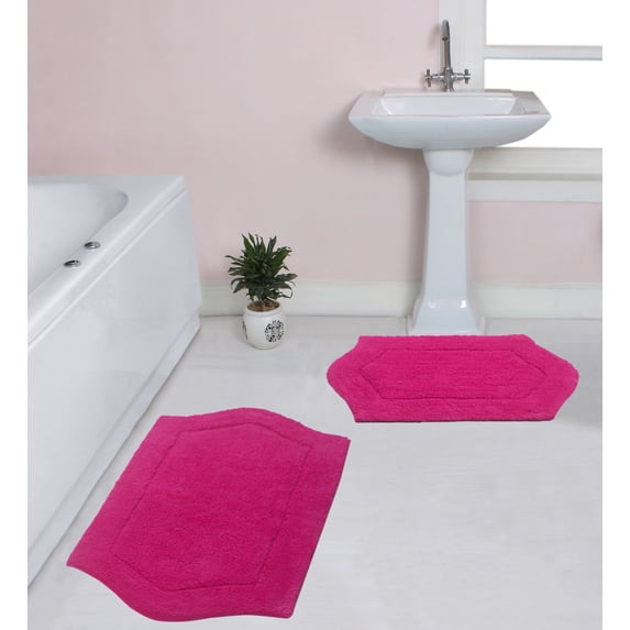 Home Weavers Waterford Collection 100% Cotton Non-Slip Bathroom Rug Set Machine Washable Bath Rug-21"x34", Bathroom Rug- 24"x40", Hot Pink Color 2 Piece Bath Rug set