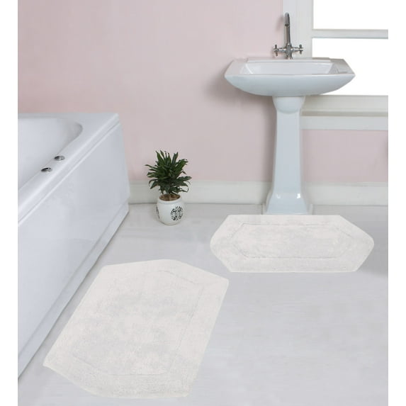 Home Weavers Waterford Collection 100% Cotton Non-Slip Bathroom Rug Set Machine Washable Bath Rug-21"x34", Bathroom Rug- 24"x40", Ivory Color 2 Piece Bath Rug set