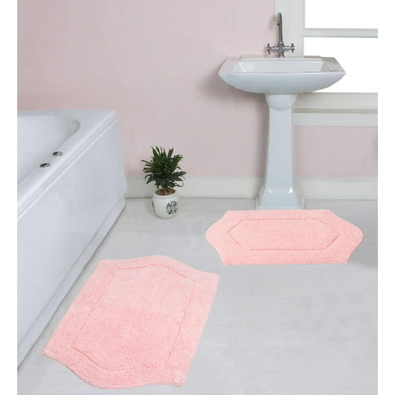 Home Weavers Waterford Collection 100% Cotton Non-Slip Bathroom Rug Set Machine Washable Bath Rug-21"x34", Bathroom Rug- 24"x40", Pink Color 2 Piece Bath Rug set