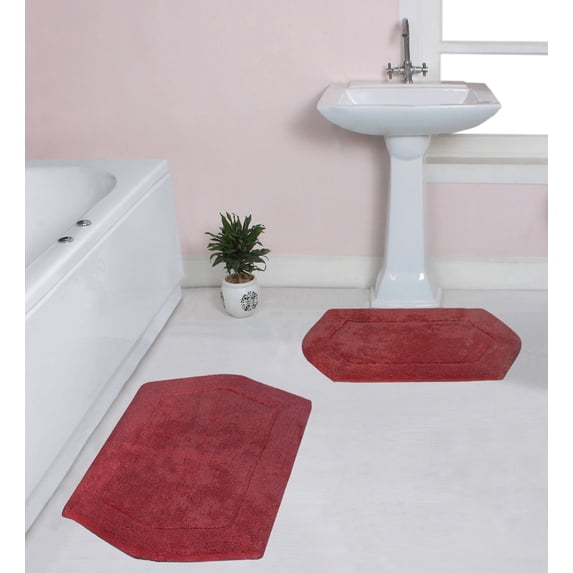 Home Weavers Waterford Collection 100% Cotton Non-Slip Bathroom Rug Set Machine Washable Bath Rug-21"x34", Bathroom Rug- 24"x40", Red Color 2 Piece Bath Rug set