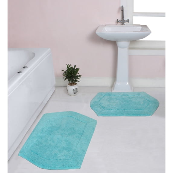 Home Weavers Waterford Collection 100% Cotton Non-Slip Bathroom Rug Set Machine Washable Bath Rug-21"x34", Bathroom Rug- 24"x40", Turquoise Color 2 Piece Bath Rug set
