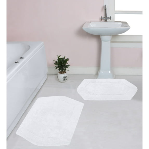 Home Weavers Waterford Collection 100% Cotton Non-Slip Bathroom Rug Set Machine Washable Bath Rug-21"x34", Bathroom Rug- 24"x40", White Color 2 Piece Bath Rug set