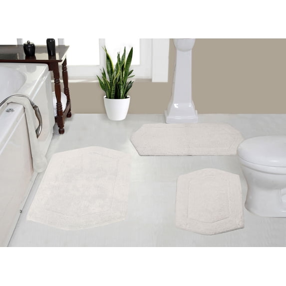 Home Weavers Waterford Collection 100% Cotton Non-Slip Bathroom Rug Set Machine Washable Bathroom Rug-17"x24", Bath Rug- 21"x34", Bathroom Rug- 24"x40", Ivory Color 3 Piece Bath Rug set