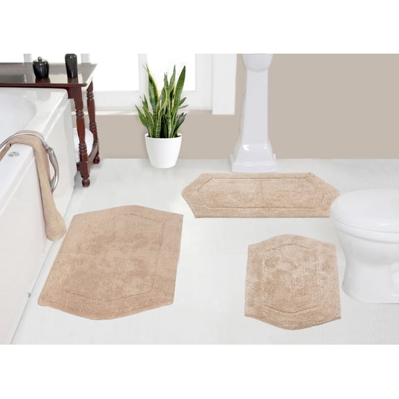 Home Weavers Waterford Collection 100% Cotton Non-Slip Bathroom Rug Set Machine Washable Bathroom Rug-17"x24", Bath Rug- 21"x34", Bathroom Rug- 24"x40", Linen Color 3 Piece Bath Rug set