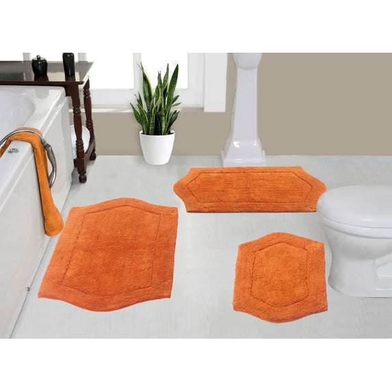 Home Weavers Waterford Collection 100% Cotton Non-Slip Bathroom Rug Set Machine Washable Bathroom Rug-17"x24", Bath Rug- 21"x34", Bathroom Rug- 24"x40", Terracotta Color 3 Piece Bath Rug set