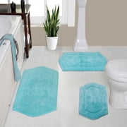 Home Weavers Waterford Collection 100% Cotton Non-Slip Bathroom Rug Set Machine Washable Bathroom Rug-17"x24", Bath Rug- 21"x34", Bathroom Rug- 24"x40", Turquoi