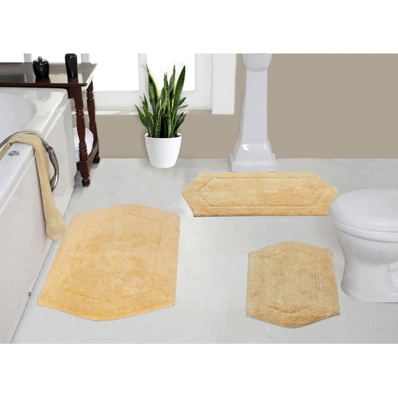 Home Weavers Waterford Collection 100% Cotton Non-Slip Bathroom Rug Set Machine Washable Bathroom Rug-17"x24", Bath Rug- 21"x34", Bathroom Rug- 24"x40", Yellow Color 3 Piece Bath Rug set