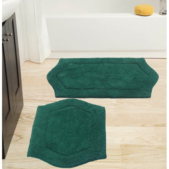 Home Weavers Waterford Collection 100% Cotton Non-Slip Bathroom Rug Set Machine Washable Bathroom Rug-17"x24", Bath Rug- 21"x34", Bottle Green Color 2 Piece Bath Rug set