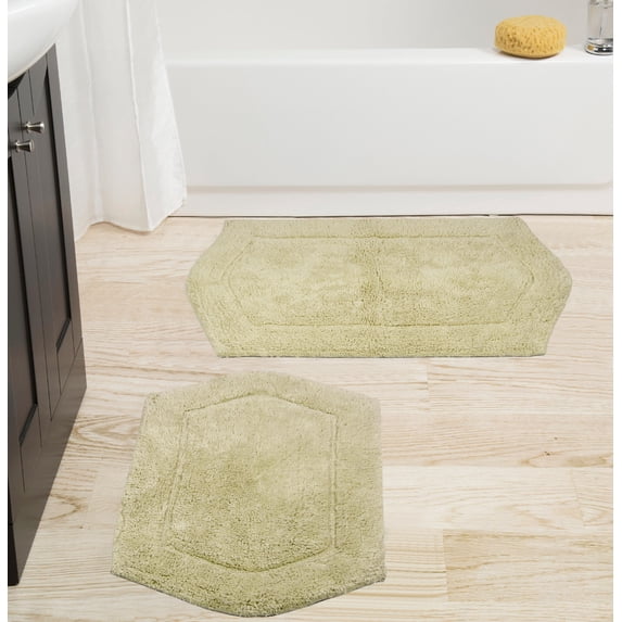 Home Weavers Waterford Collection 100% Cotton Non-Slip Bathroom Rug Set Machine Washable Bathroom Rug-17"x24", Bath Rug- 21"x34", Green Color 2 Piece Bath rug set