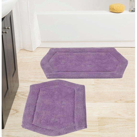 Home Weavers Waterford Collection 100% Cotton Non-Slip Bathroom Rug Set Machine Washable Bathroom Rug-17"x24", Bath Rug- 21"x34", 2 Piece Bath Rug set, Purple