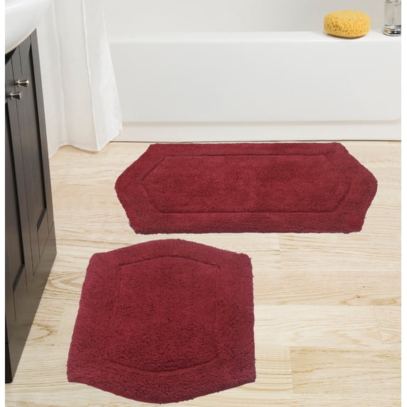 Home Weavers Waterford Collection 100% Cotton Non-Slip Bathroom Rug Set Machine Washable Bathroom Rug-17"x24", Bath Rug- 21"x34", Red Color 2 Piece Bath rug set