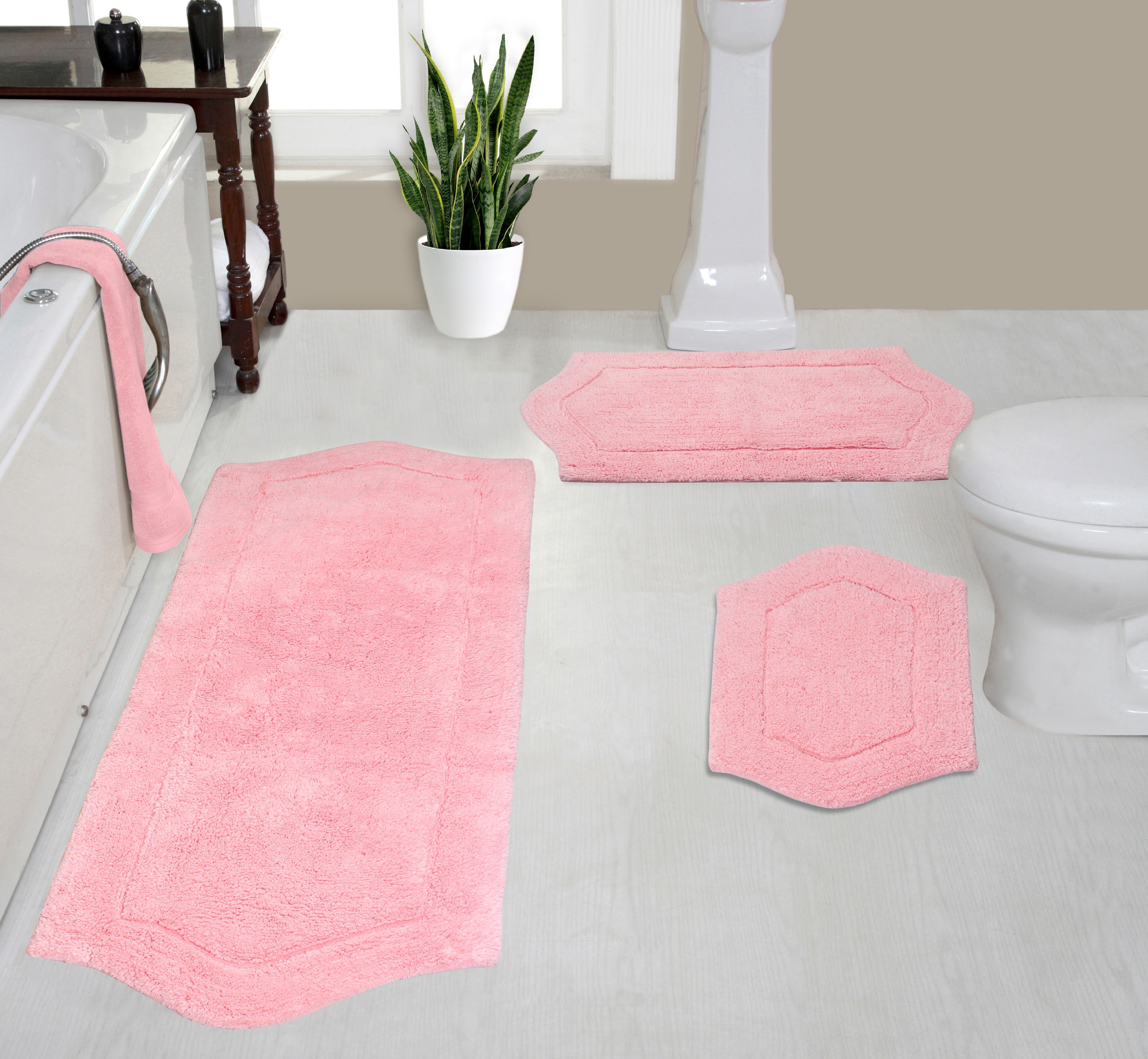 Home Weavers Waterford Collection 100% Cotton Non-Slip Bathroom Rug Set ...