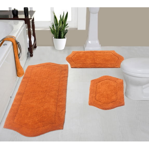 Home Weavers Waterford Collection 100% Cotton Non-Slip Bathroom Rug Set Machine Washable Bathroom Rug-17"x24", Bath Rug- 21"x34", Runner- 22"x60", Terracotta Color 3 Piece Bath Rug set