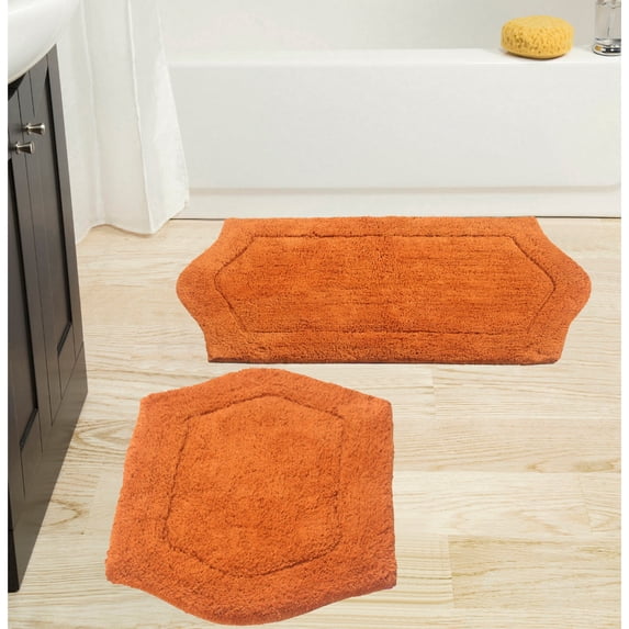 Home Weavers Waterford Collection 100% Cotton Non-Slip Bathroom Rug Set Machine Washable Bathroom Rug-17"x24", Bath Rug- 21"x34", Terracotta Color 2 Piece Bath Rug set