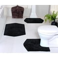 thumbnail image 1 of Home Weavers Waterford Collection 100% Cotton Non-Slip Bathroom Rug Set Machine Washable Bathroom Rug-17"x24", Bath Rug- 21"x34", U Shaped Contour- 20"x20", Black Color 3 Piece Bath Rug set, 1 of 8