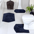 thumbnail image 1 of Home Weavers Waterford Collection 100% Cotton Non-Slip Bathroom Rug Set Machine Washable Bathroom Rug-17"x24", Bath Rug- 21"x34", U Shaped Contour- 20"x20", Navy Color 3 Piece Bath Rug set, 1 of 8