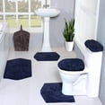 thumbnail image 1 of Home Weavers Waterford Collection 100% Cotton Non-Slip Bathroom Rug Set Machine Washable Bathroom Rug, Bath Rug, U Shaped Contour, Lid Cover, Toilet Tank Cover, Navy Color 5 Piece Bath Rug set, 1 of 8