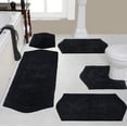 thumbnail image 1 of Home Weavers Waterford Collection 100% Cotton Non-Slip Bathroom Rug Set Machine Washable Bathroom Rug, Bath Rug, U Shaped Contour, Runner, Bathroom Rug, Black Color 5 Piece Bath rug set, 1 of 8