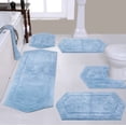 thumbnail image 1 of Home Weavers Waterford Collection 100% Cotton Non-Slip Bathroom Rug Set Machine Washable Bathroom Rug, Bath Rug, U Shaped Contour, Runner, Bathroom Rug, Blue Color 5 Piece Bath Rug set, 1 of 8