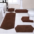 thumbnail image 1 of Home Weavers Waterford Collection 100% Cotton Non-Slip Bathroom Rug Set Machine Washable Bathroom Rug, Bath Rug, U Shaped Contour, Runner, Bathroom Rug, Chocolate Color 5 Piece Bath Rug set, 1 of 8