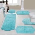 thumbnail image 1 of Home Weavers Waterford Collection 100% Cotton Non-Slip Bathroom Rug Set Machine Washable Bathroom Rug, Bath Rug, U Shaped Contour, Runner, Bathroom Rug, Turquoise Color 5 Piece Bath Rug set, 1 of 8