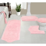 Home Weavers Waterford Collection 100% Cotton Non-Slip Bathroom Rug Set Machine Washable Toilet Lid Cover, U Shaped Contour, Bathroom Rug, Runner, Pink Color 4 