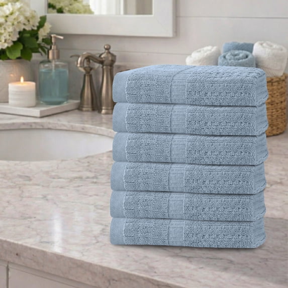 Home Weavers Willow Collection Hand Towels Set of 6 | 100% Cotton Zero Twist | 630 GSM Thick Plush | Soft, Highly Absorbent & Quick Dry | Hotel Quality Luxury Hand Towels | 16x24 Inch | Blue