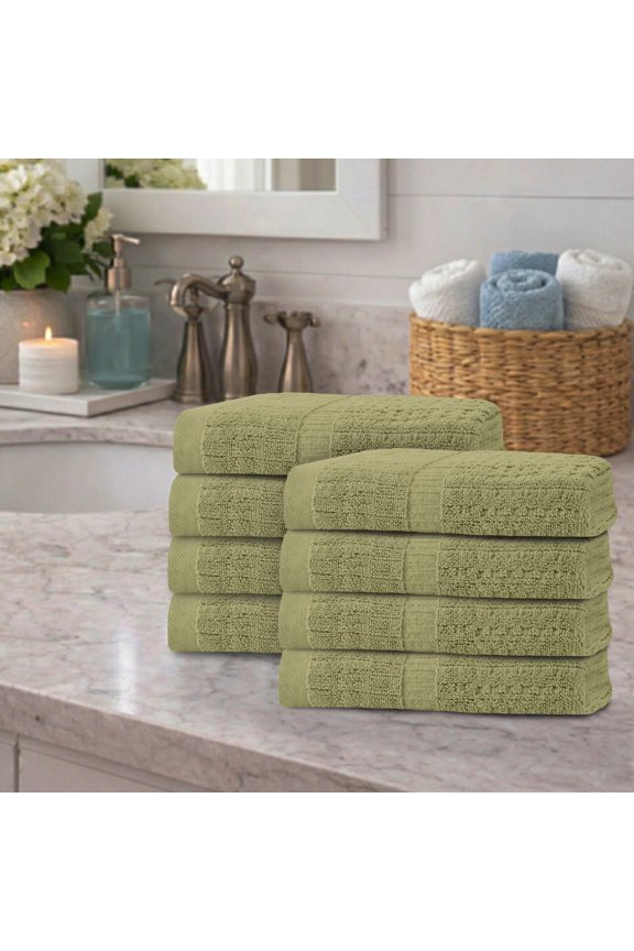 Home Weavers Willow Collection Hand Towels Set of 8 | 100% Cotton Zero Twist | 630 GSM Thick Plush | Soft, Highly Absorbent & Quick Dry | Hotel Quality Luxury Hand Towels | 16x24 Inch | Green