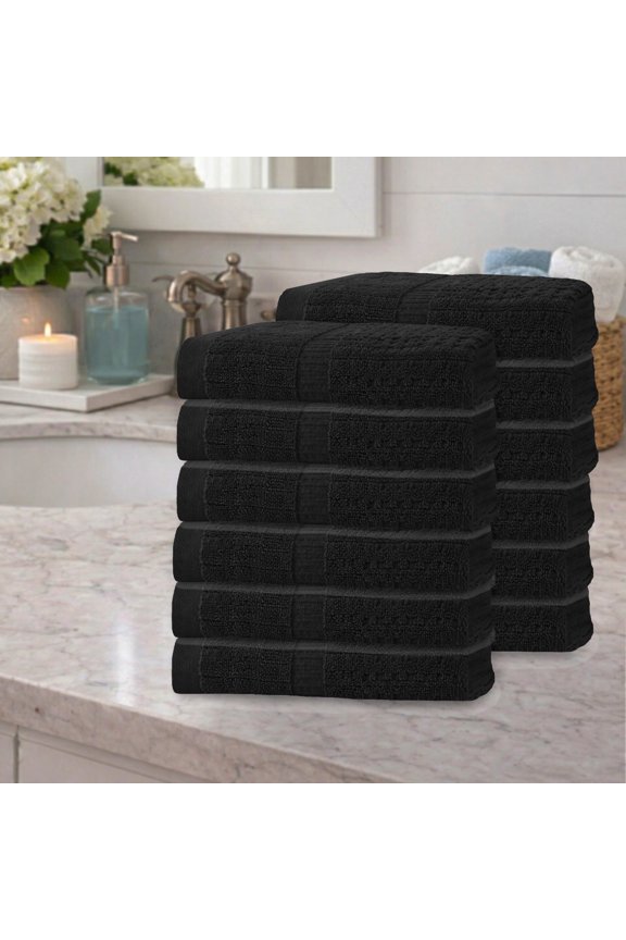 Home Weavers Willow Collection Hand Towels Set of 12 | 100% Cotton Zero Twist | 630 GSM Thick Plush | Soft, Highly Absorbent & Quick Dry | Hotel Quality Luxury Hand Towels | 16x24 Inch | Black