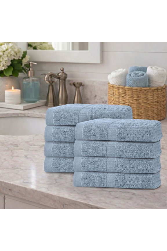 Home Weavers Willow Collection Hand Towels Set of 8 | 100% Cotton Zero Twist | 630 GSM Thick Plush | Soft, Highly Absorbent & Quick Dry | Hotel Quality Luxury Hand Towels | 16x24 Inch | Blue