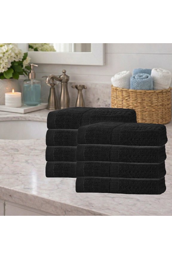 Home Weavers Willow Collection Hand Towels Set of 8 | 100% Cotton Zero Twist | 630 GSM Thick Plush | Soft, Highly Absorbent & Quick Dry | Hotel Quality Luxury Hand Towels | 16x24 Inch | Black