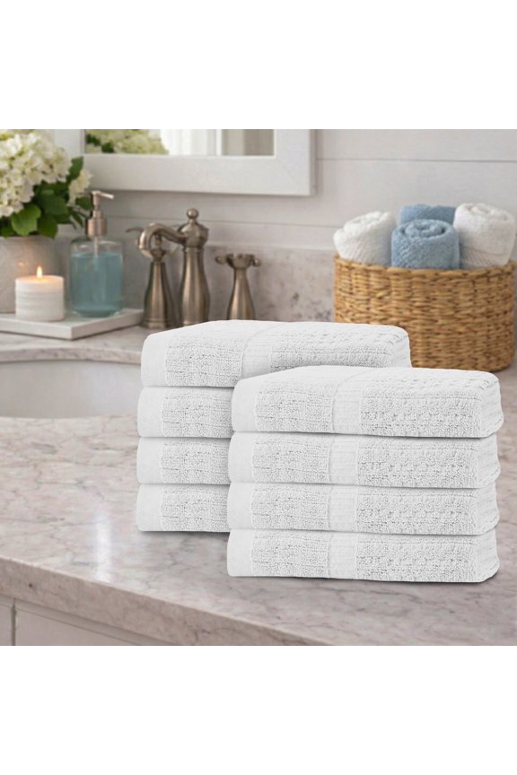 Home Weavers Willow Collection Hand Towels Set of 8 | 100% Cotton Zero Twist | 630 GSM Thick Plush | Soft, Highly Absorbent & Quick Dry | Hotel Quality Luxury Hand Towels | 16x24 Inch | White