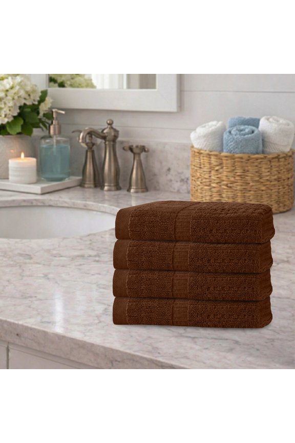 Home Weavers Willow Collection Hand Towels Set of 4 | 100% Cotton Zero Twist | 630 GSM Thick Plush | Soft, Highly Absorbent & Quick Dry | Hotel Quality Luxury Hand Towels | 16x24 Inch | Chocolate