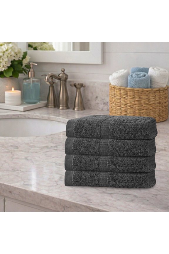 Home Weavers Willow Collection Hand Towels Set of 4 | 100% Cotton Zero Twist | 630 GSM Thick Plush | Soft, Highly Absorbent & Quick Dry | Hotel Quality Luxury Hand Towels | 16x24 Inch | Dark Grey